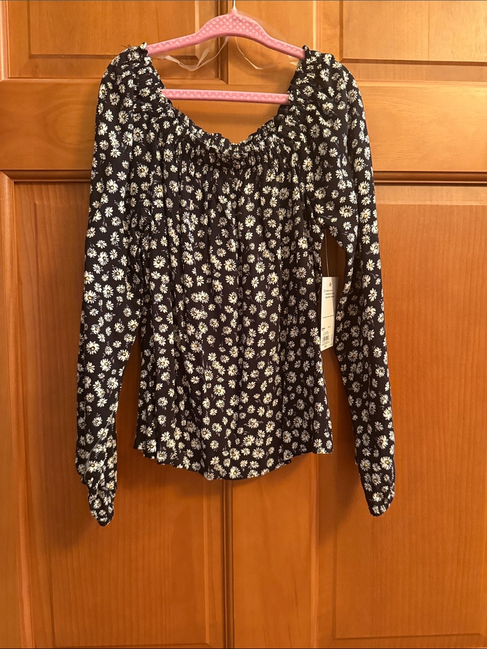 SO Black Floral Smocked Off-Shoulder Long Sleeve Blouse
